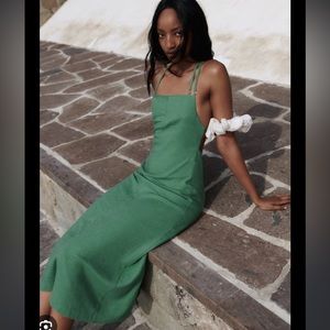 Zara Green Midi Dress with Double Shoulder Straps